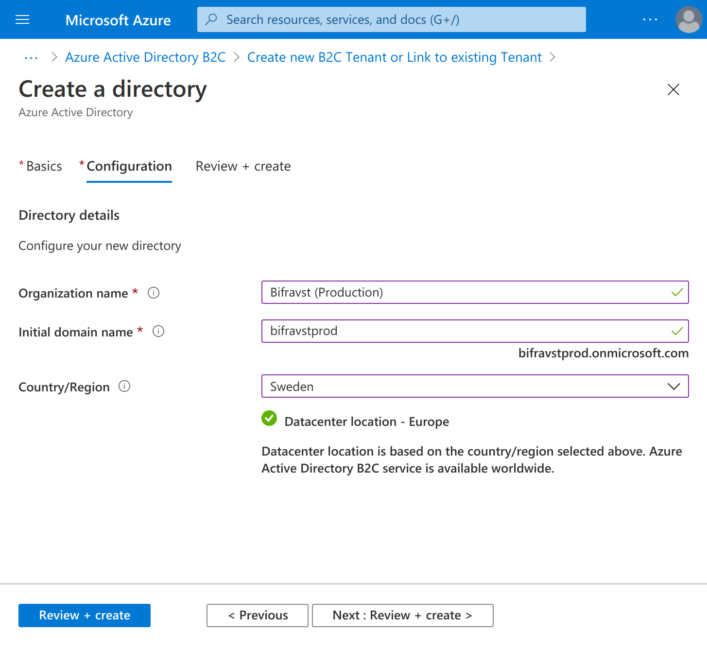 Create Directory settings