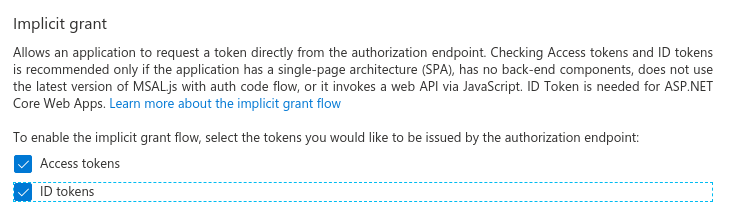 Enable implicit grant flow